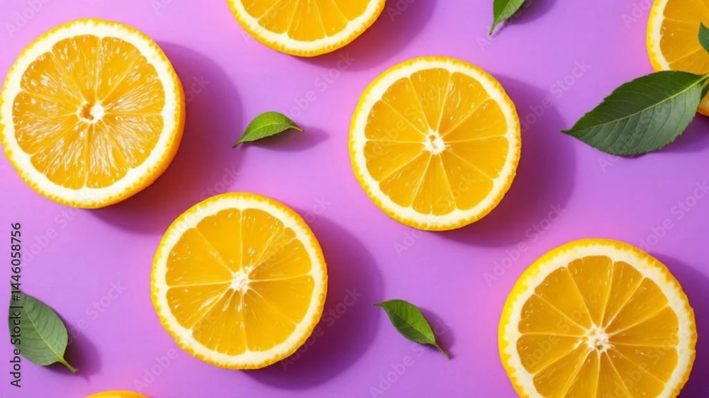Slices of orange on purple background.