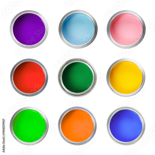 Free Download Paints of different bright colors in cans isolated on white, set. Top view - GFXLoad