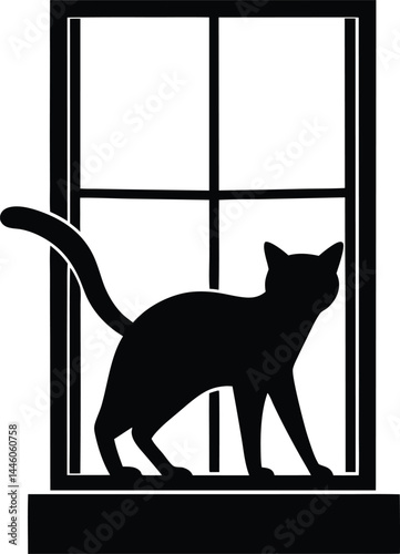 silhouette of a cat stretching on windowsill 