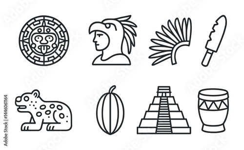 Ancient mesoamerican symbols and artifacts for cultural design and decoration