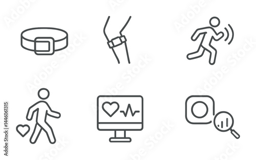 Fitness and health technology fitness icons for monitoring and tracking activities