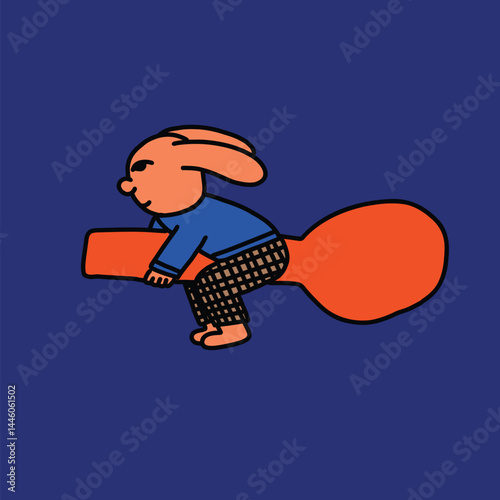cute character riding a spoon kawaii y2k cartoon illustration