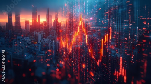 Stock Market and trading charts crashing And going Down chart in red color