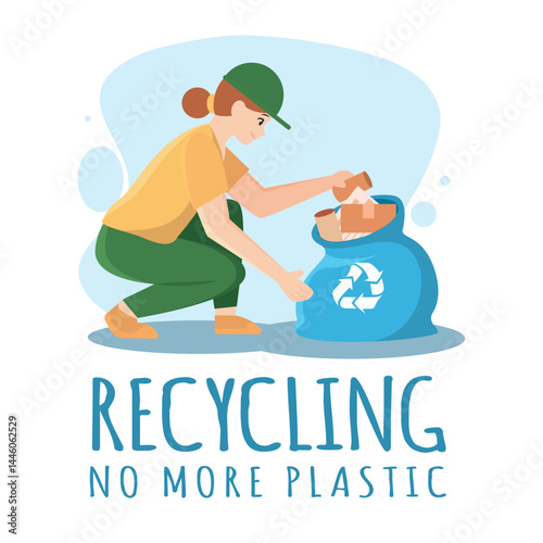 Girl sorting paper waste. Vector