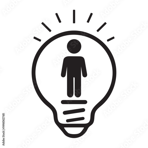 Human Inside Light Bulb Icon: Creativity Innovation Inspiration Symbol. lightbulb, human, idea, creativity, innovation, inspiration, symbol