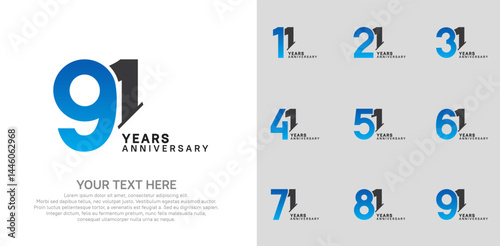 Anniversary logo set vector design, blue and black color for celebration event