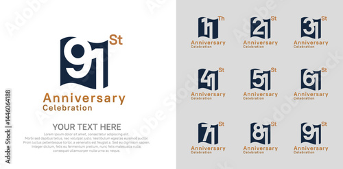 Anniversary logo set vector design, black and brown color for celebration event