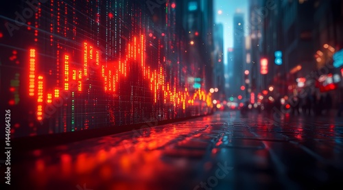 Stock Market and trading charts crashing And going Down chart in red color