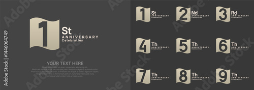 Anniversary logo set vector design, brown color for celebration event