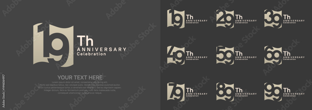 Fototapeta premium Anniversary logo set vector design, brown color for celebration event