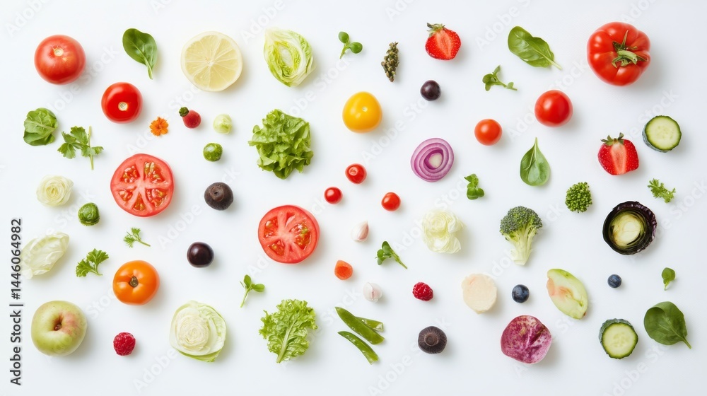 Healthy and varied food arranged on a white background, seen from above.
Healthy and varied food arranged on a white background, seen from above.