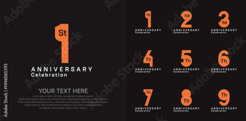 Anniversary logo set vector design, white and orange color for celebration event