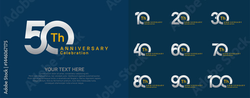 Anniversary logo set vector design, silver color for celebration event