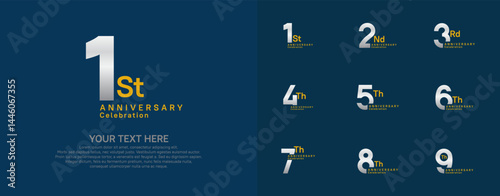 Anniversary logo set vector design, silver color for celebration event