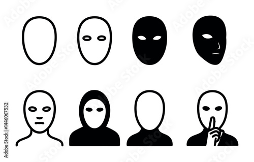 Mysterious faces and masks illustrations for artistic concepts and designs
