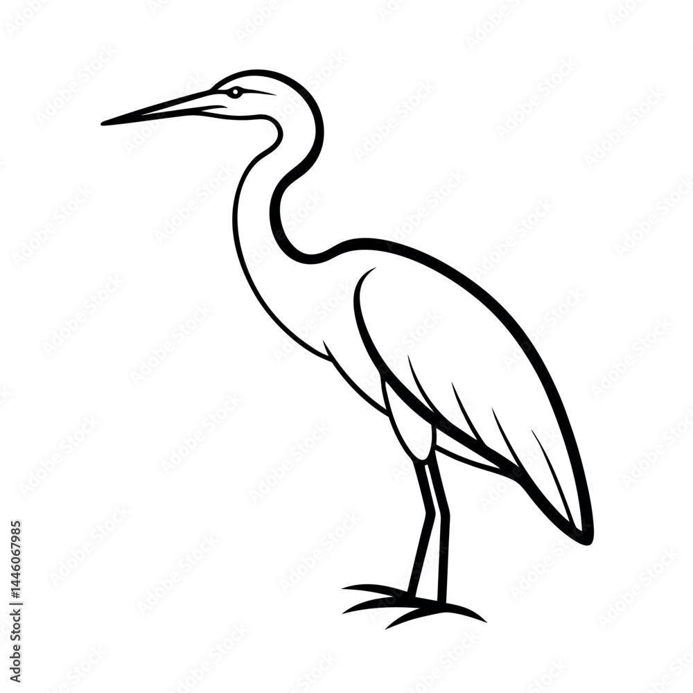 Naklejka premium Heron Bird Line Art Vector