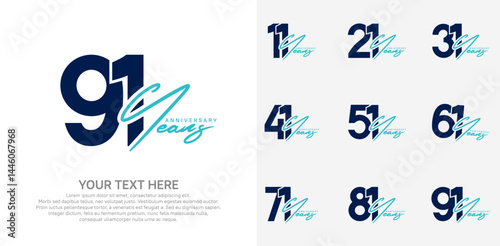 Anniversary logo set vector design, black and blue color for celebration event