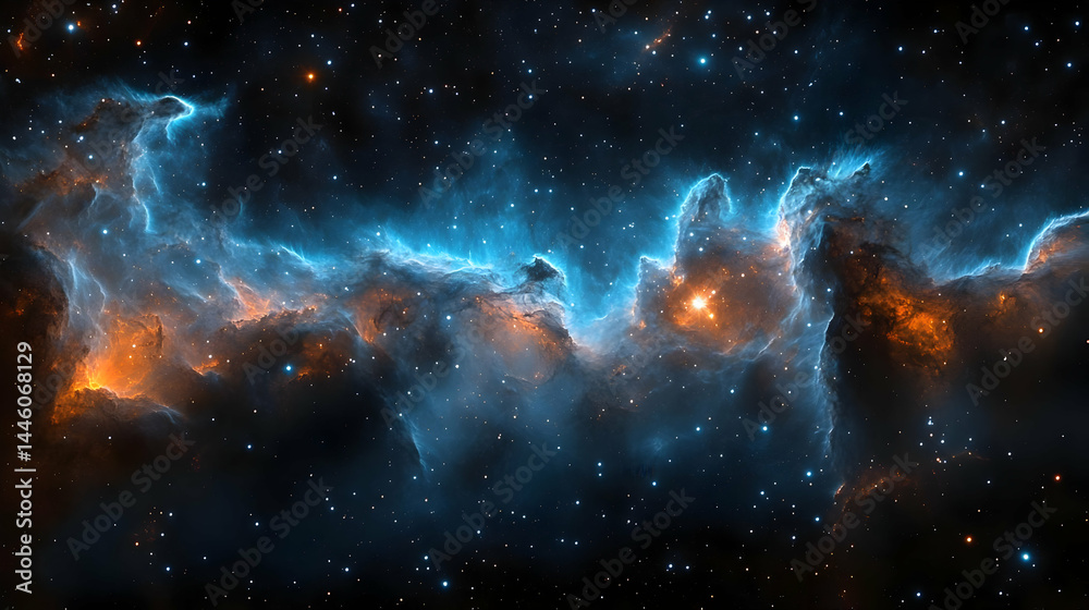 Fototapeta premium Cosmic Nebula with Blue And Orange Hues In Dark Space