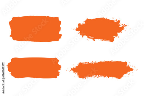 Orange paint brush stroke vector set isolated on white background for artistic design, grunge banner, acrylic smear, abstract highlight, texture element, and watercolor brush effect illustration