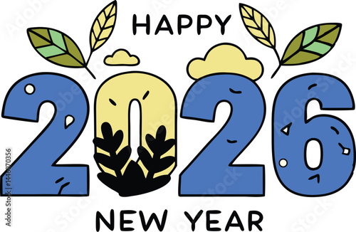 Happy new year 2026 vector illustration with transparency for graphic design