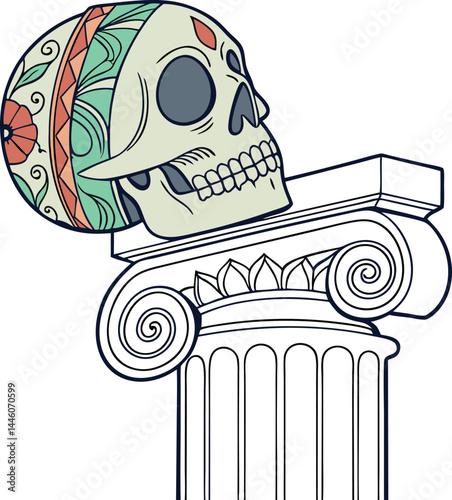Decorative skull on classical column vector with transparency for design projects