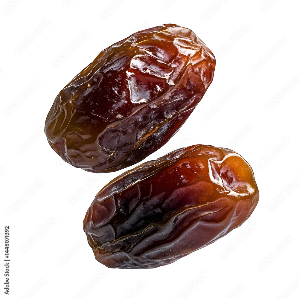 Two Sweet Dates Fruit Floating on White Background Delicious Healthy Snack Two Sweet Dates Fruit Floating on White Background Delicious Healthy Snack
