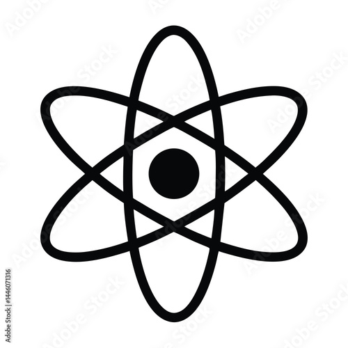 Atomic Symbol with Orbiting Electrons in Black and White Minimalist Design