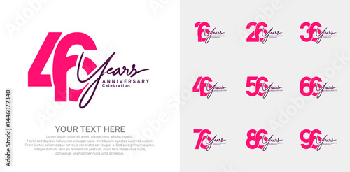 Anniversary logo set vector design, pink color for celebration event