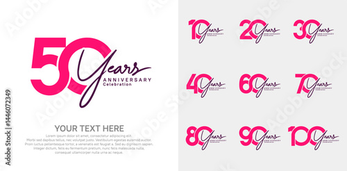 Anniversary logo set vector design, pink color for celebration event