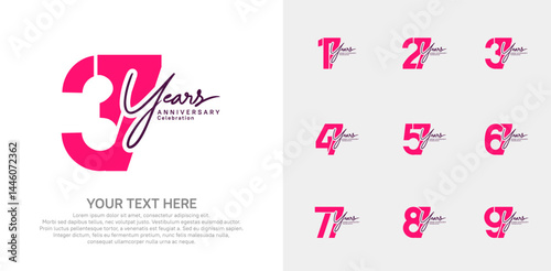 Anniversary logo set vector design, pink color for celebration event