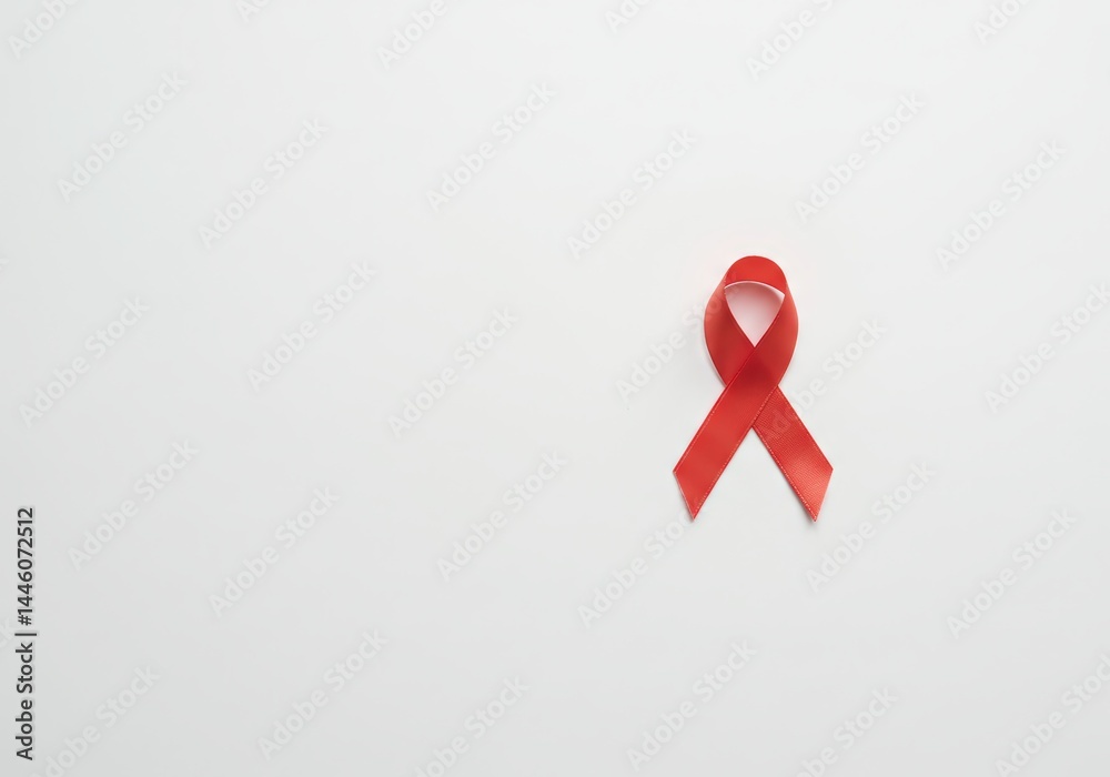 Red ribbon symbolizing solidarity with cancer awareness and treatment concept. A symbol of fight against sickness and the hope for a medical breakthrough for health awareness.