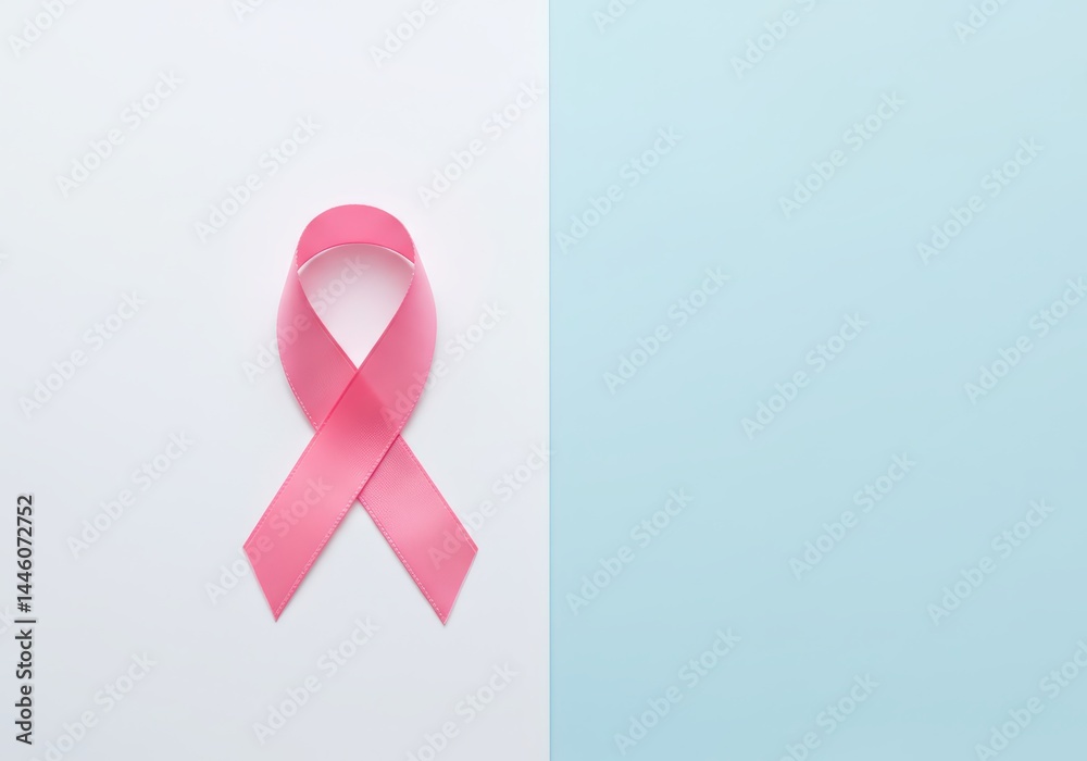 Pink awareness ribbon on backdrop. Breast cancer symbol for solidarity and support. Concept of health, hope, and finding a cure for medical illustration.