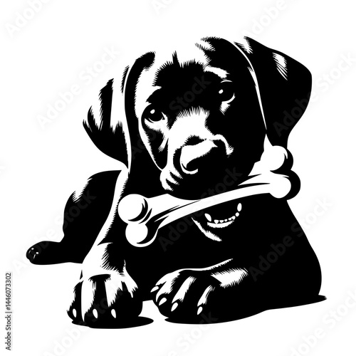 playful dog holding a bone in its mouth on a transparent background  