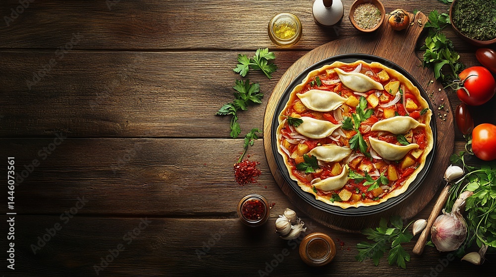 Delicious, homemade-style pizza with dumplings