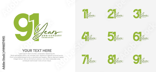Anniversary logo set vector design, green color for celebration event