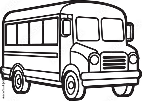 school bus line art, black outline, vector and illustration, coloring book page line art drawing
