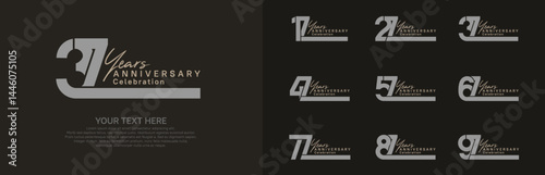 Anniversary logo set vector design, gray and brown color for celebration event