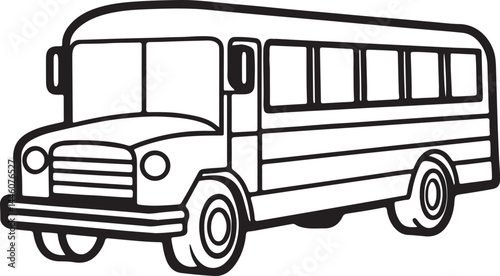 school bus line art, black outline, vector and illustration, coloring book page line art drawing