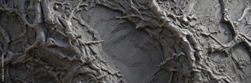 Obraz premium Gnarled grey metal, close-up; rough texture, reflective sheen , material, textured background, grey texture
