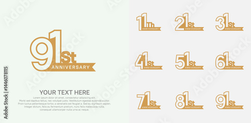 Anniversary logo set vector design, brown color for celebration event