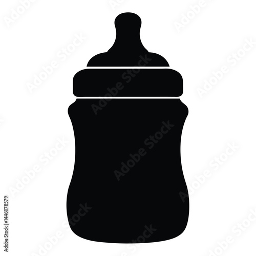Black Silhouette Illustration of a Baby Bottle used for Infant Feeding