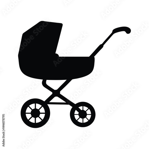 Silhouette of a vintage baby carriage or pram with classic design