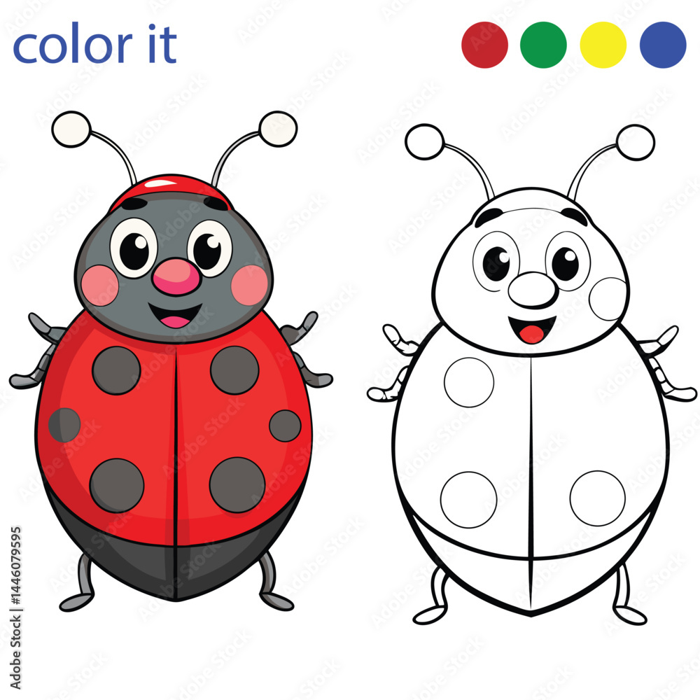 Obraz premium Cute Ladybug Coloring Page for Kids – Cartoon Insect Line Art Printable Activity