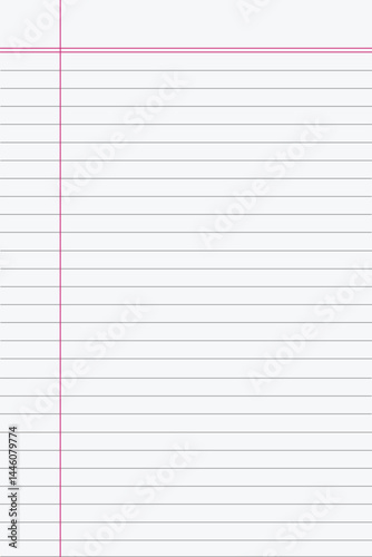 Notebook paper background, blank white worksheet exercise book, lined notebook paper, back to school vector design