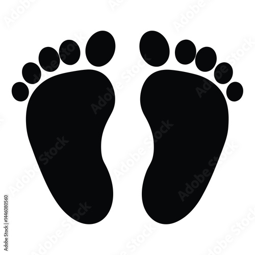 Graphic depiction of two black footprints on white background perfect for baby shower