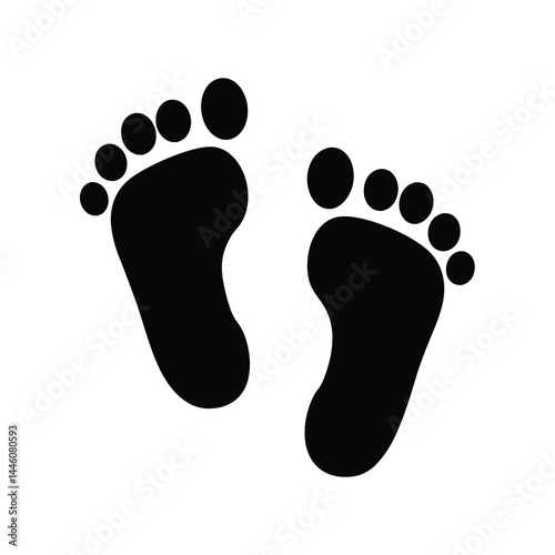 Stylized footprints in black represent a child's first steps or a baby