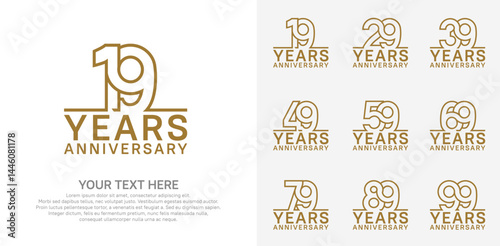 Anniversary logo set vector design, brown color for celebration event