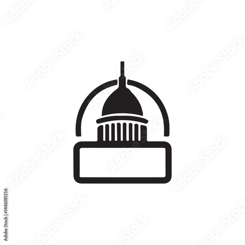 Simple Black and White Silhouette of a Capitol Building.A stylized, black and white silhouette of a capitol building, likely the US Capitol Building.