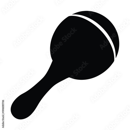 Black silhouette of a maraca, a classic percussion musical instrument, on white