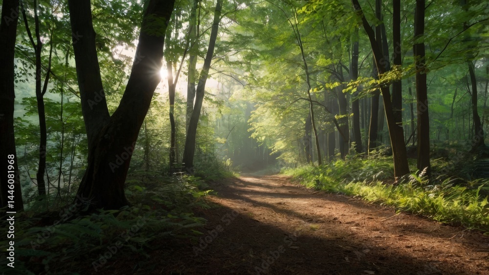 Fototapeta premium Panoramic_landscape sunset in the forest